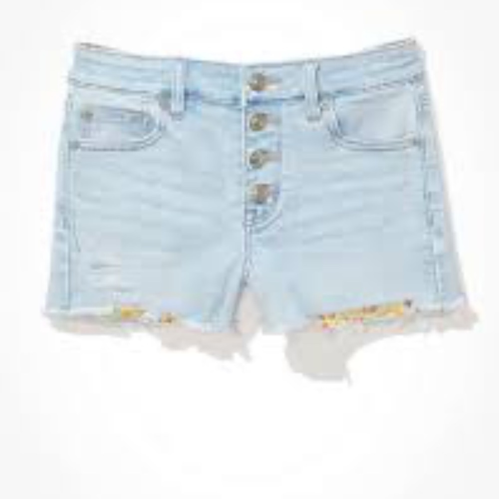 American Eagle Hi-Rise Shortie Distressed Light Wash‎ Denim Shorts | Size 00